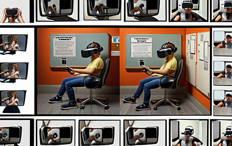 **A collage depicting various VR safety measures: adjusting privacy settings, strong passwords, a designated play area, and a person taking a break from VR. The collage aims to show risks in VR, like data theft and accidents, and how to prevent them.**