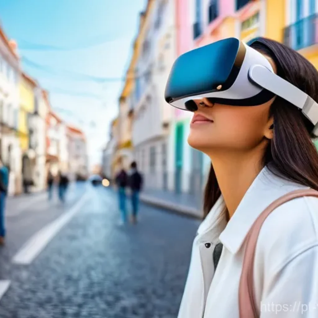 가상현실 여행에서의 시뮬레이션 활용 - **Prompt:** A person comfortably seated in a modern living room, wearing a sleek, futuristic VR head...