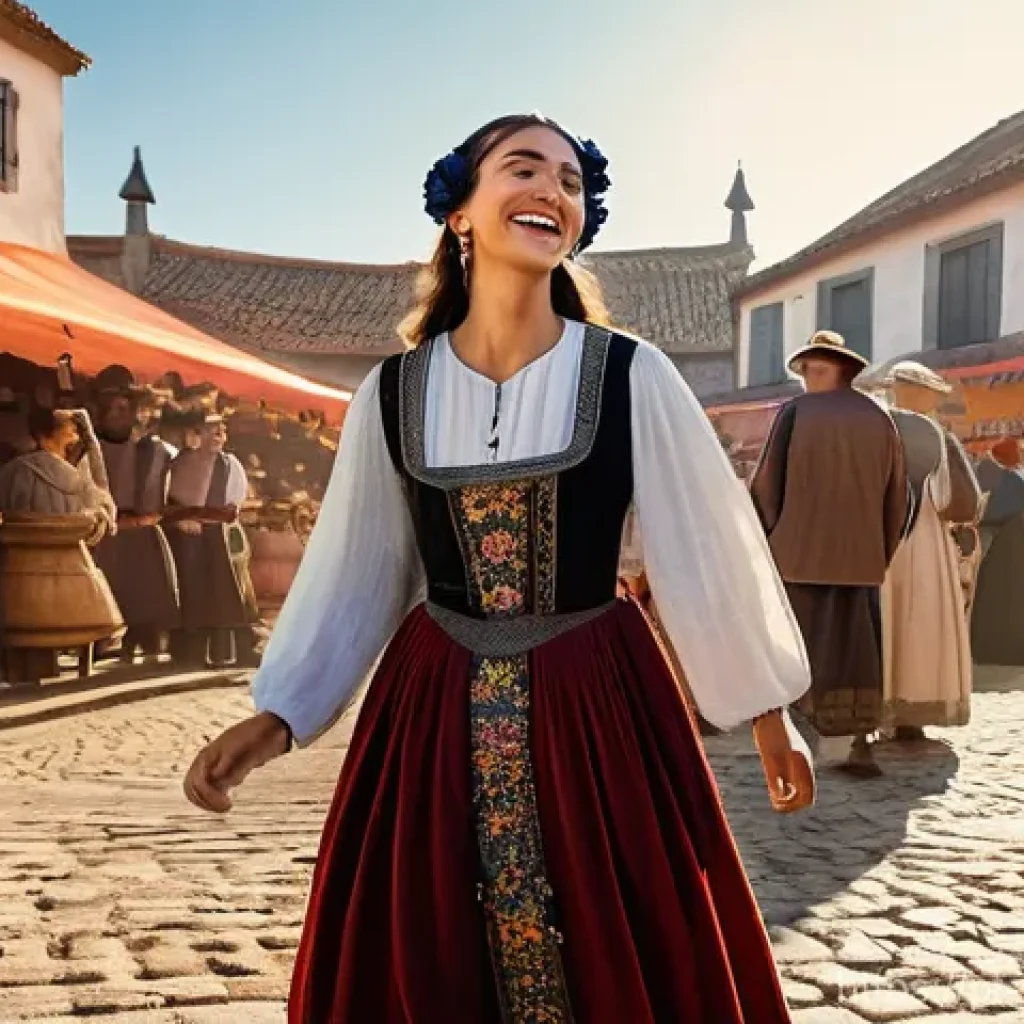 가상현실 여행의 인터랙티브 요소 - **Prompt:** A vibrant, immersive virtual reality scene depicting a historical Portuguese medieval fa...