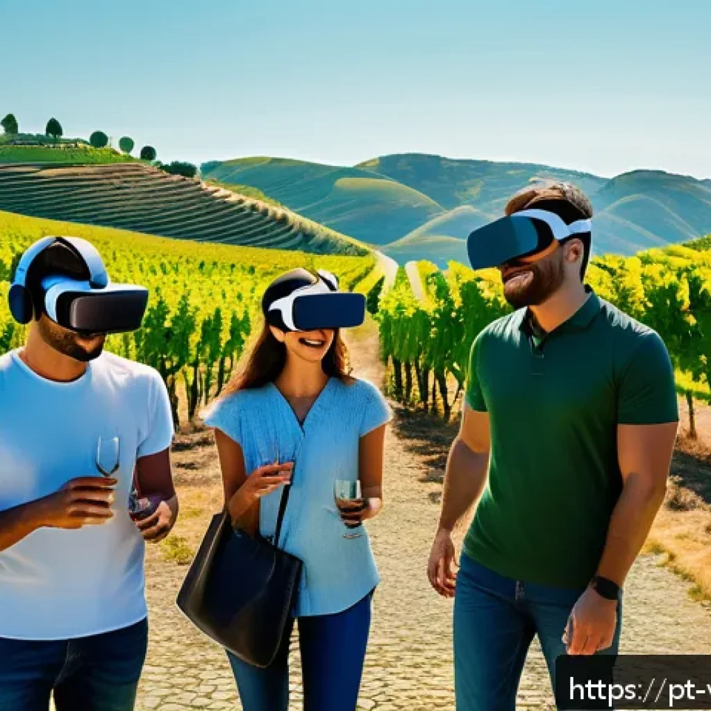 가상현실 여행의 연구 동향 - A highly detailed virtual reality scene showing a group of friends wearing comfortable casual clothi...