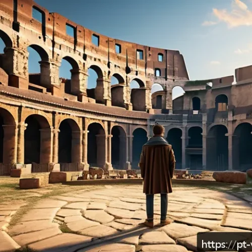 Home 17 가상현실 여행을 통해 배우는 역사 - A highly detailed virtual reality scene of the ancient Roman Colosseum during sunset, showcasing int...