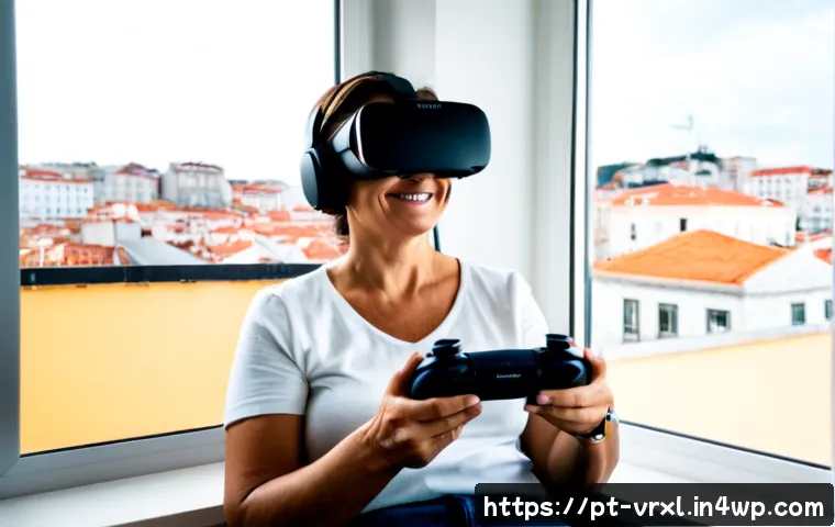 Home 13 VR 여행 체험의 사용자 피드백 - Photorealistic lifestyle scene of a Portuguese woman in her 50s seated comfortably in a bright Lisbo...